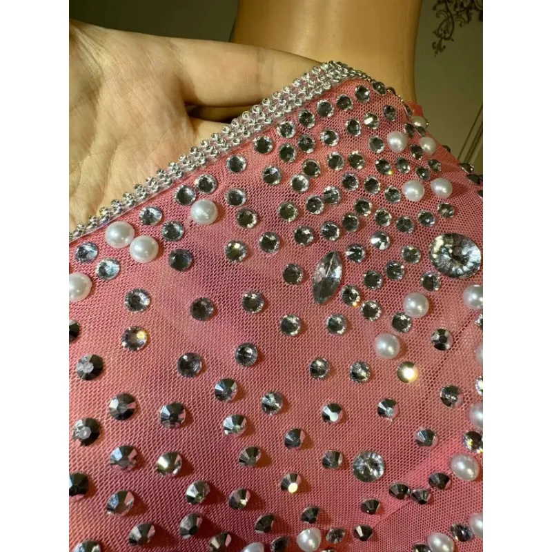 Sexy See Through Dinner Gown Square Collar Crystal Sequin Lady Night Prom Dresses Elegant Women Formal Party Evening Maxi Dress