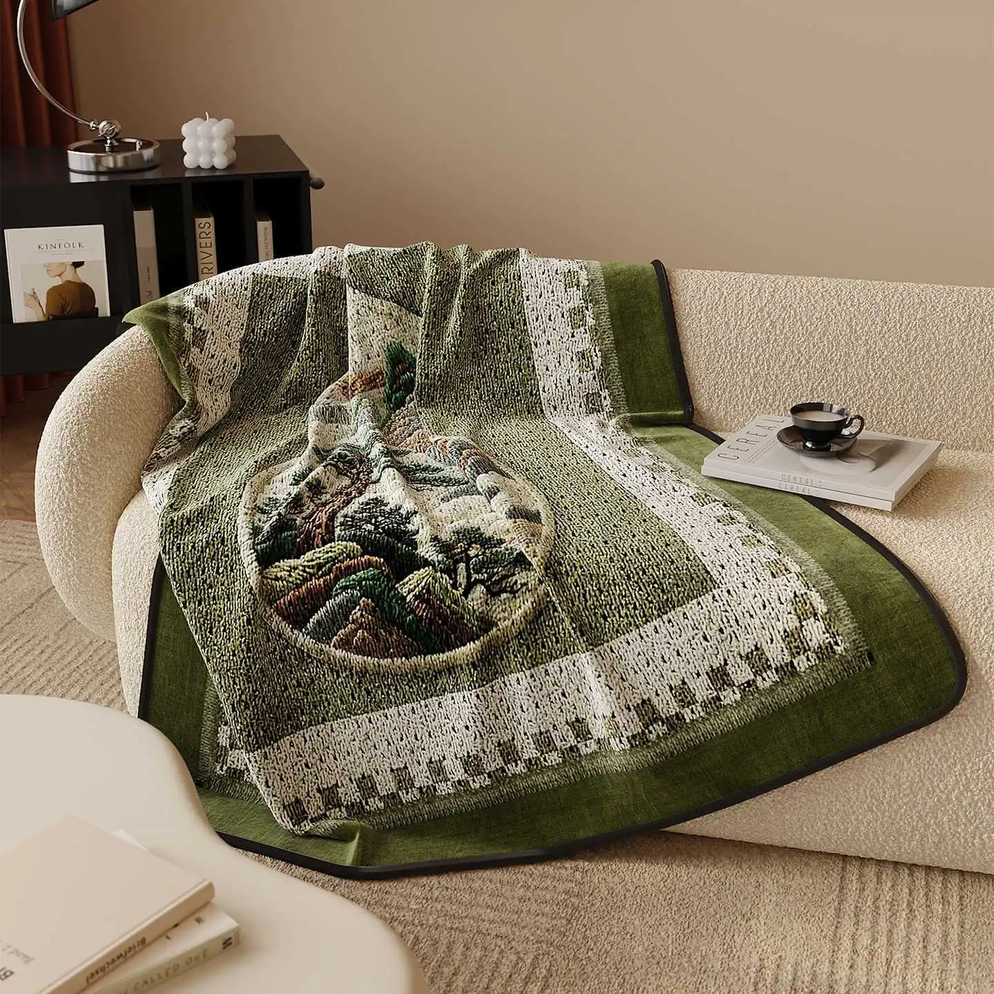 

Vintage Plaid Winter Nap Blanket - Flannel Four-Season Office Throw & Thickened Shawl for AC Season