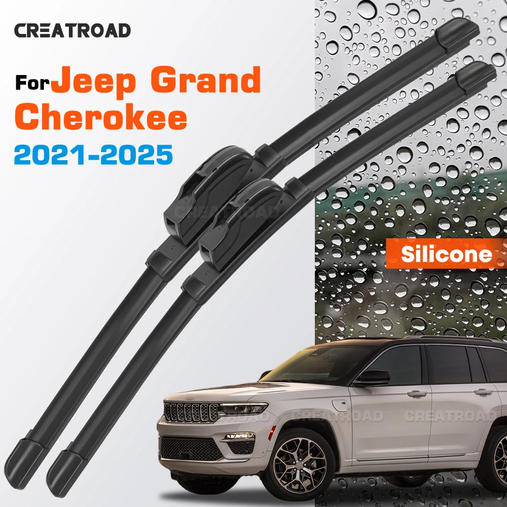 Silicone Wiper Blades Fit For Jeep Grand Cherokee WL 2021 - 2025 Coated Silent HD Wear-Resistant Car Windshield Wipers 22"+21"