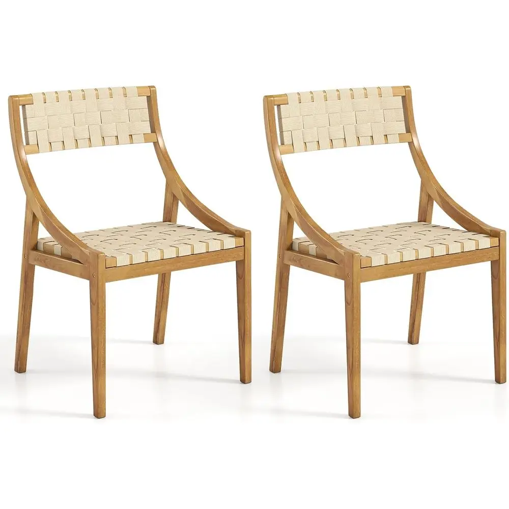 

Teak Outdoor 2-Seat Dining Set with Woven Seats and Backs, Ideal for Patio, Garden, or Deck