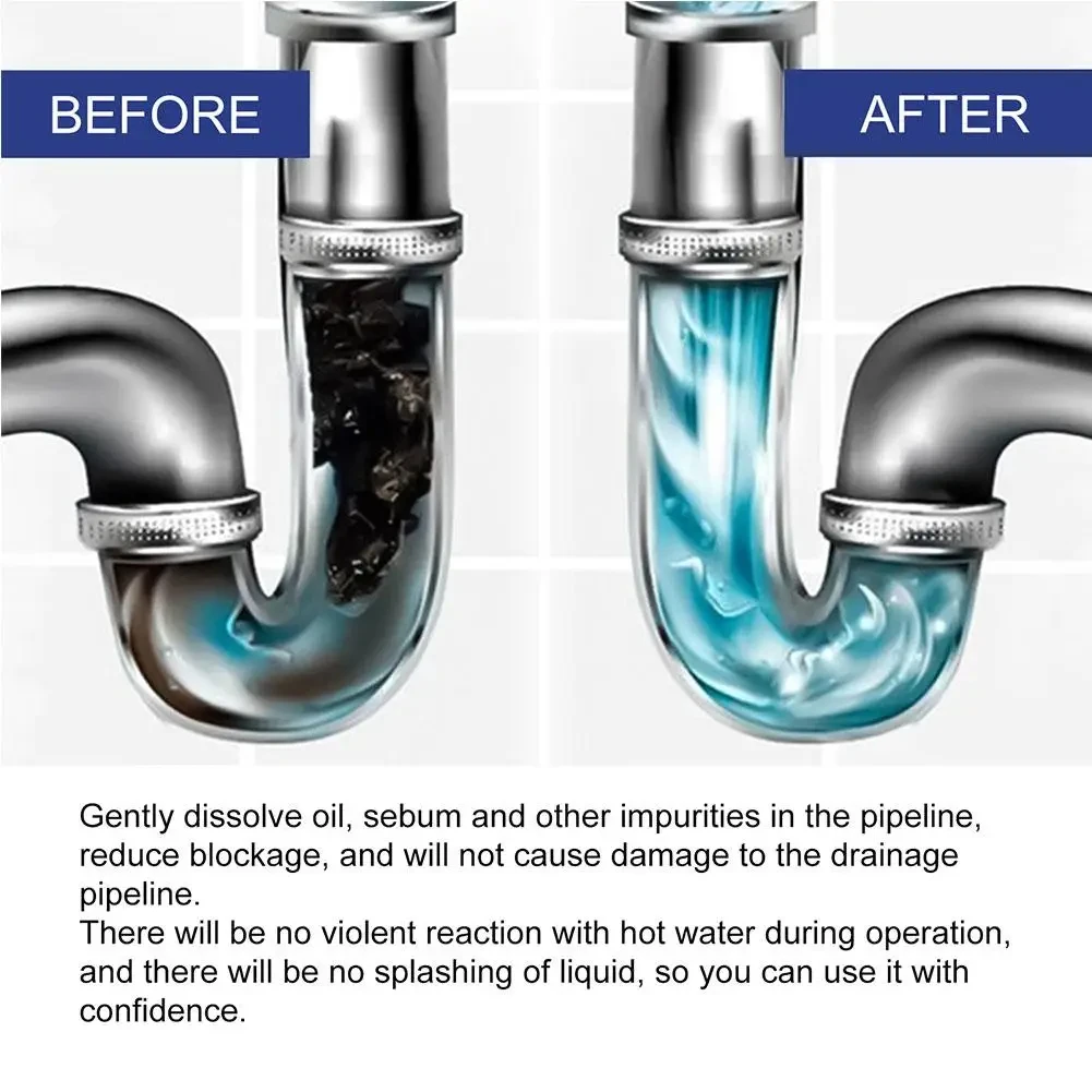 2pcs Sink & Drain Cleaner Powerful Pipe Dredging Agent Fast Foaming Sink and Drain Cleaner for Kitchen Pipes Pipe Tunnel Powder view 2