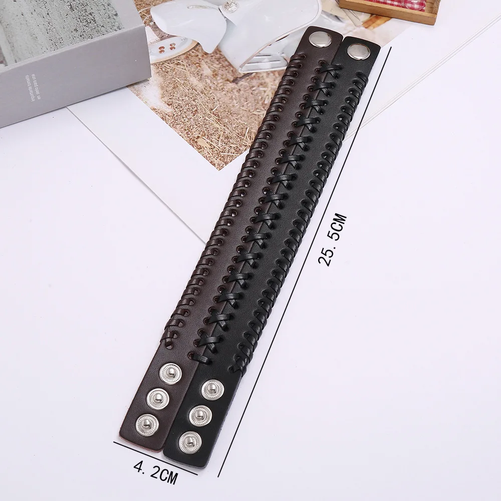 2025 Vintage الرجال غير النظامية أساور جلدية حقيقية واسعة براون الكفة أساور مطوية أساور فاسق معصمه النساء الرجال المجوهرات