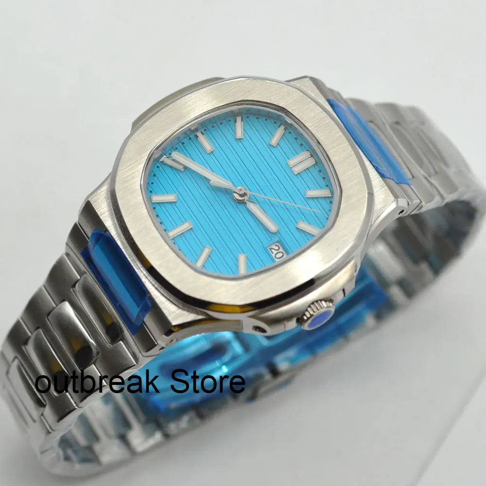 Corgeut Dress Square Blue Automatic Men Watch NH35A Turquoise Green Dial Sapphire Luminous index Glass Back