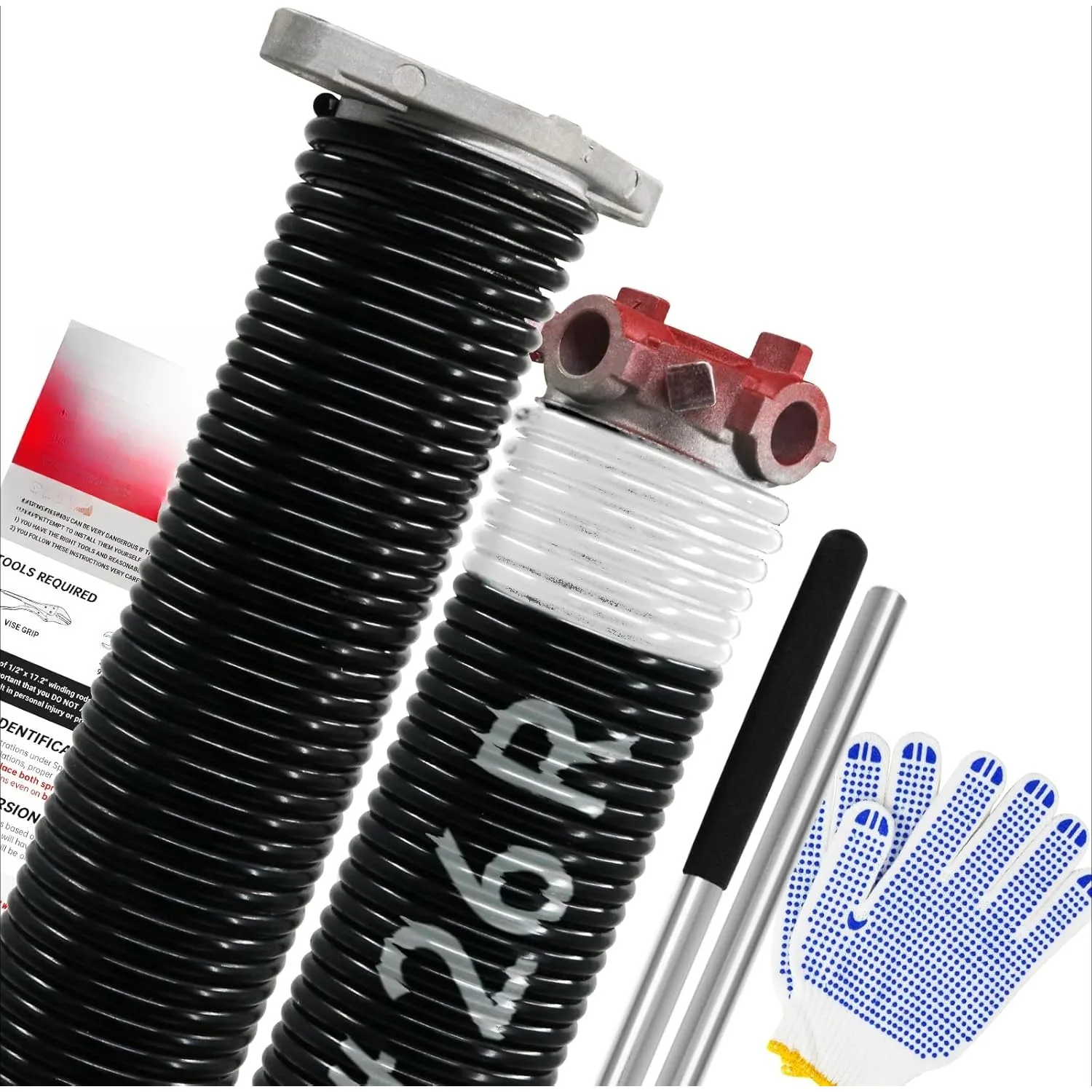 

Pair of 1.75" Garage Door Torsion Springs Set Non-Slip Winding Bars&Glov, High Precision Electrophoris Oil- Black