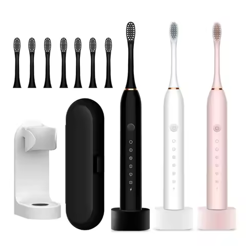 Ultrasonic Electric Toothbrush Rechargeable USB with Base for Adults 6 Modes Sonic Toothbrush IPX7 Waterproof Travel Box Holder