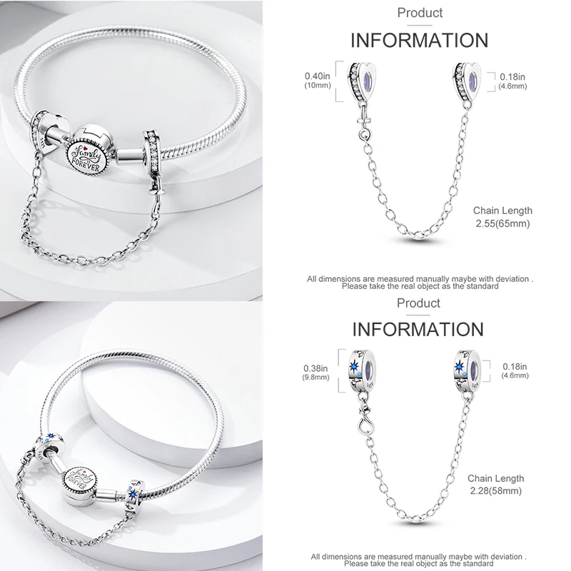 925 Sterling Silber Sicherheitskette Charm-Perlen Himmelskörper Mond Sonne Herz Marienkäfer Schleife DIY Armband Schmuck Geschenk für Frauen Mädchen – Detail 11