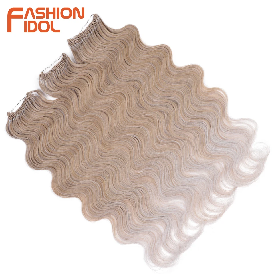 FASHION IDOL 24inch/300g Body Wave Crochet Hair Synthetic Ombre Blonde Goddess Crochet Braids Hair Wavy Braiding Hair Extensions