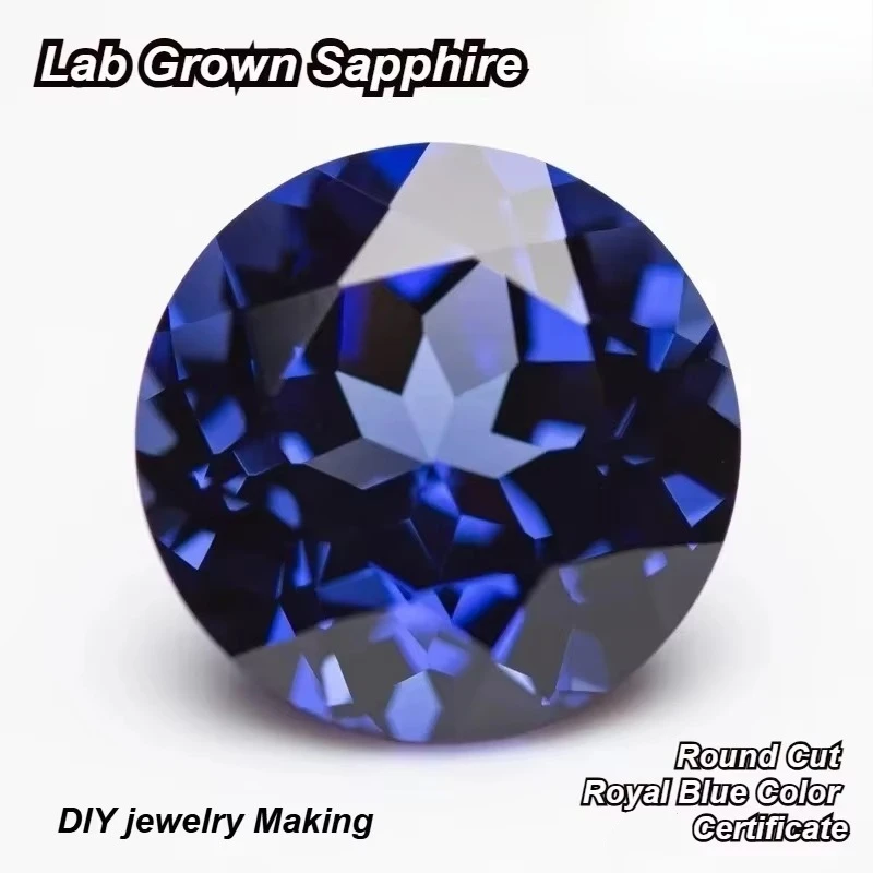 Lab Grown Sapphire Royal Blue Color Round Cut  AAA+Clarity  for Jewelry Setting&Custom Design Selectable  Certificate Pass Test