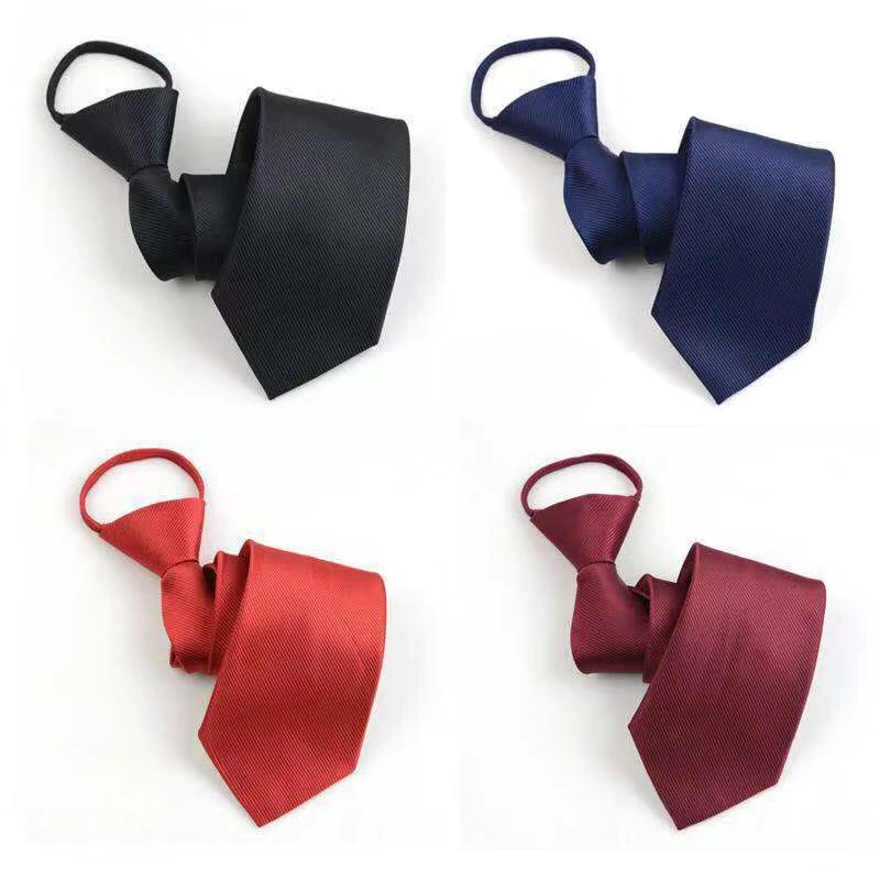 8CM Versatile Elegant Neckties Red Black Navy Wine Solid Lazy Zipper Ties for Best Man Formal Business Suit Tie Husband's Gift