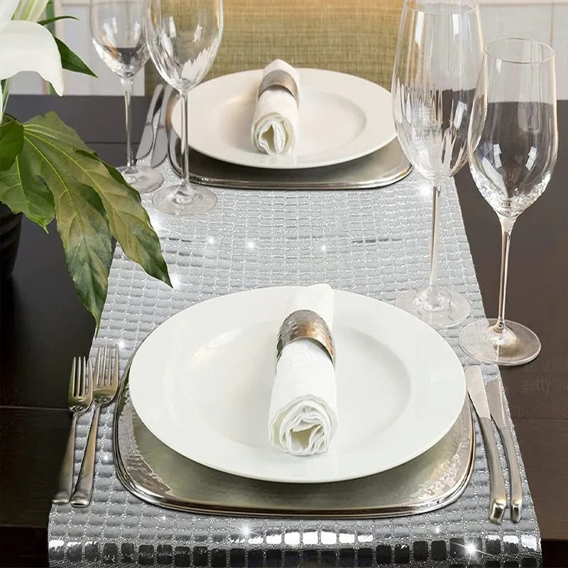 European Party Welcome Decor Disco Mirror Checkered Table Runner Wedding Essential