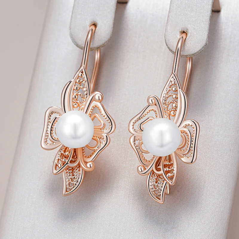 Kinel Luxus 585 Rose Gold Farbe Tropfen Ohrringe für Frauen Einzigartige Geometrische Hohle Perle Braut Ohrringe Hochzeit Schmuck 2026 Neue