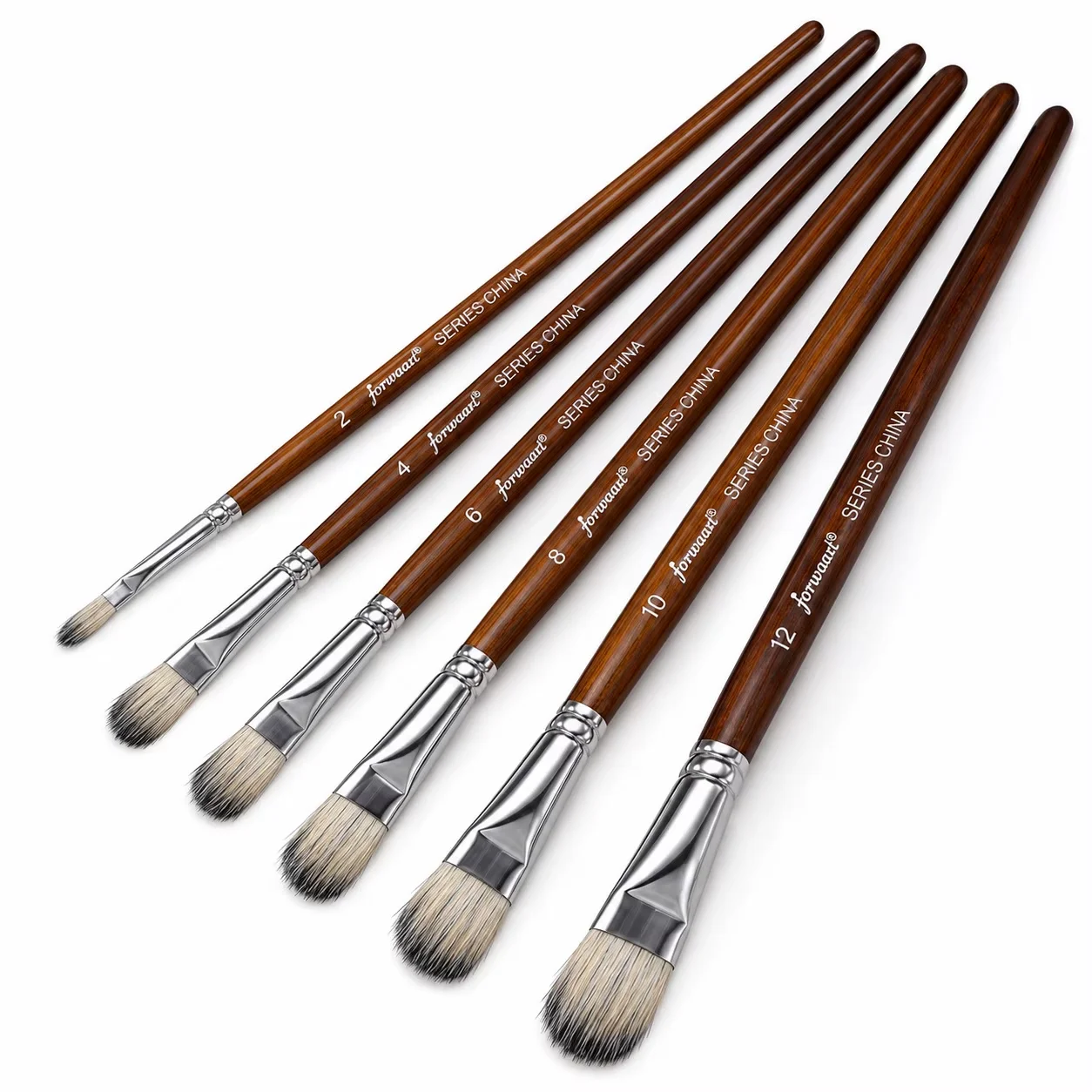 Jowoart 6 Piece Mixed Hair Filbert Paint Brush Set with Long Wood Grain Handles for Oil Acrylic Gouache Painting and Art Drawing