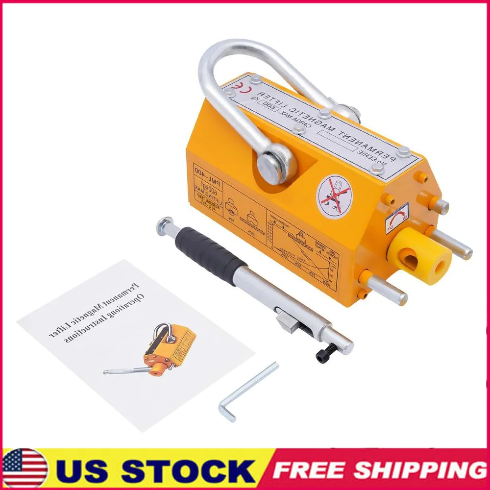 Steel Magnetic Lifter 600kg 1320lbs Pulling Force N42 Permanent Lift Magnet Rubber-wrapped Anti-slip Handle U-slot Design Steel