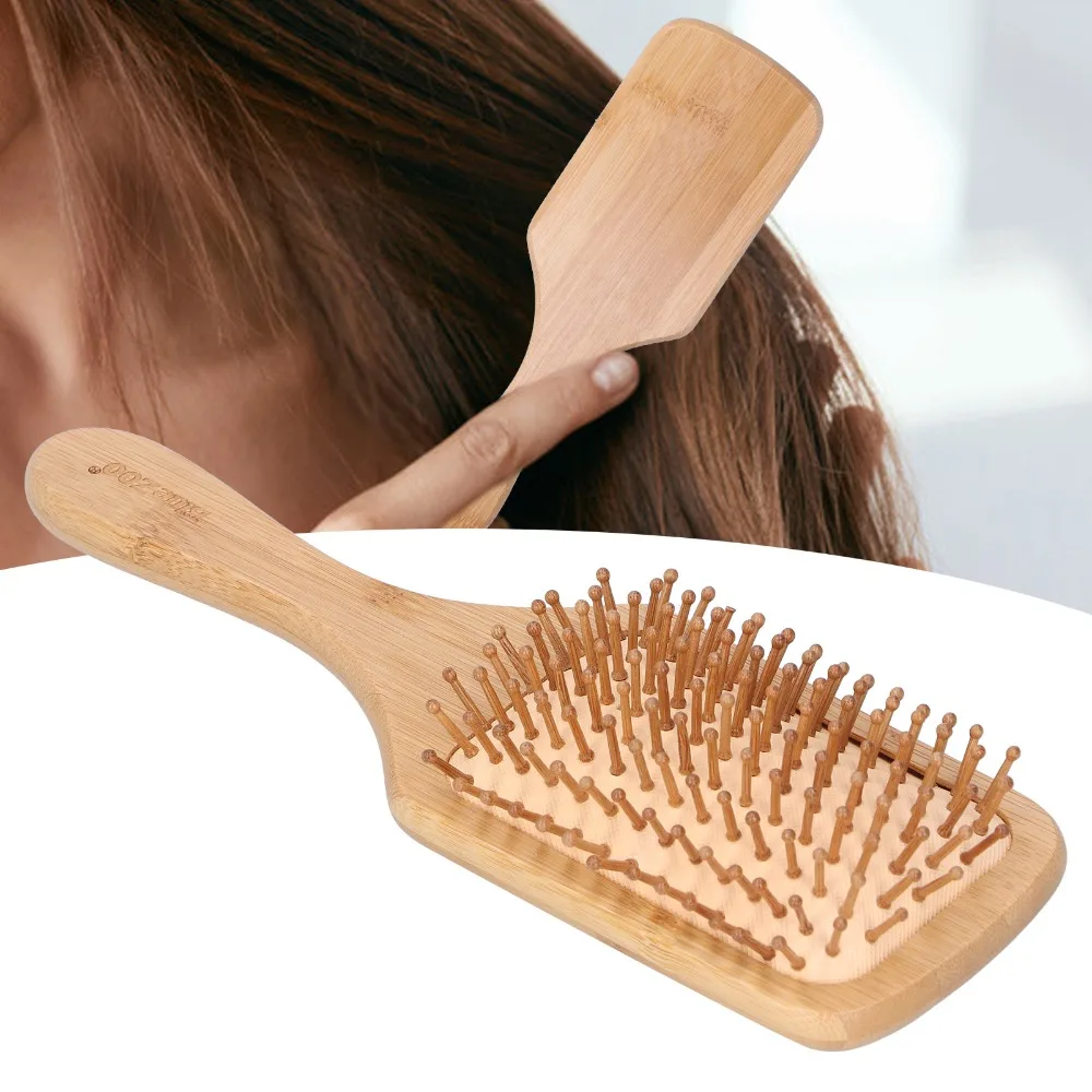 Gentle Bamboo Hairbrush Bamboo High Elastic Air Cushion Massage Hair Brush Anti-Static Durable Scalp Massage Comb All Hair Types
