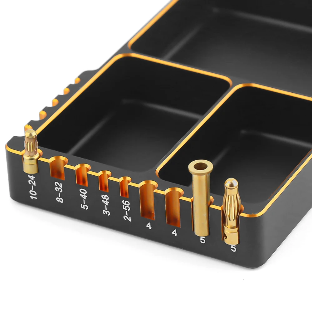 Multifunctionele schroefbakmoerpakking Opslaggereedschap Aluminiumlegering Schroeflengte Maat Meetplaat voor RC Auto Boot Vliegtuig