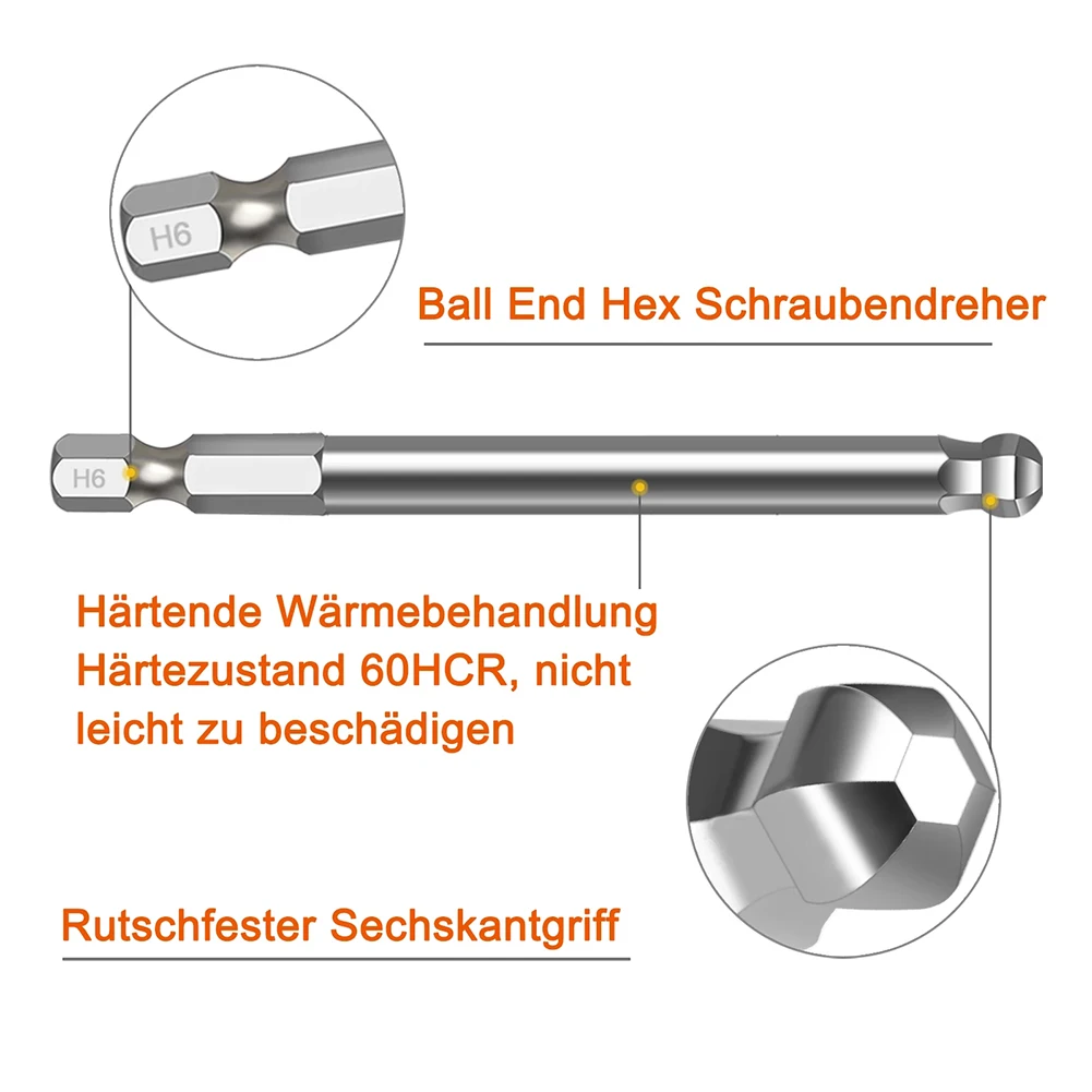 Ball End Hex chave de fenda, Multi-Function Hand Tool Parts, Bits driver magnético, broca métrica, 2mm, 2.5mm, 3mm, 4mm, 5mm, 6mm, 8 milímetros, 65