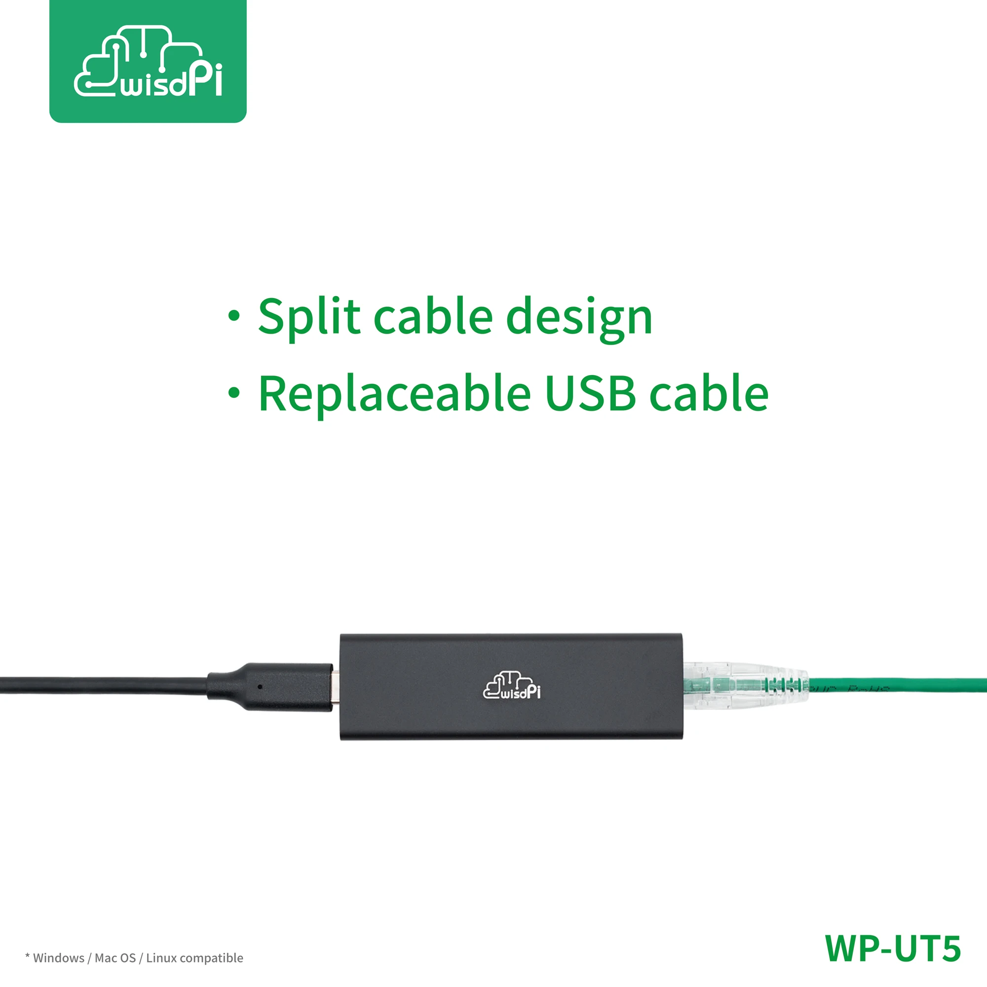 Imagem -06 - Wisdpi-usb a 5g Wp-ut5 Adaptador Wp-ut5 Rtl8157 Conexão de Rede Lan 5g 25g 1g 100mbps