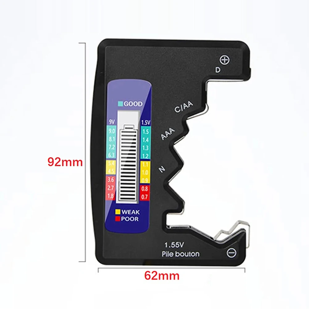 Digital Battery Tester LCD Display For AA For Aaa C D 9V Button Cell Capacity Check Detector ABS Black Home Tool