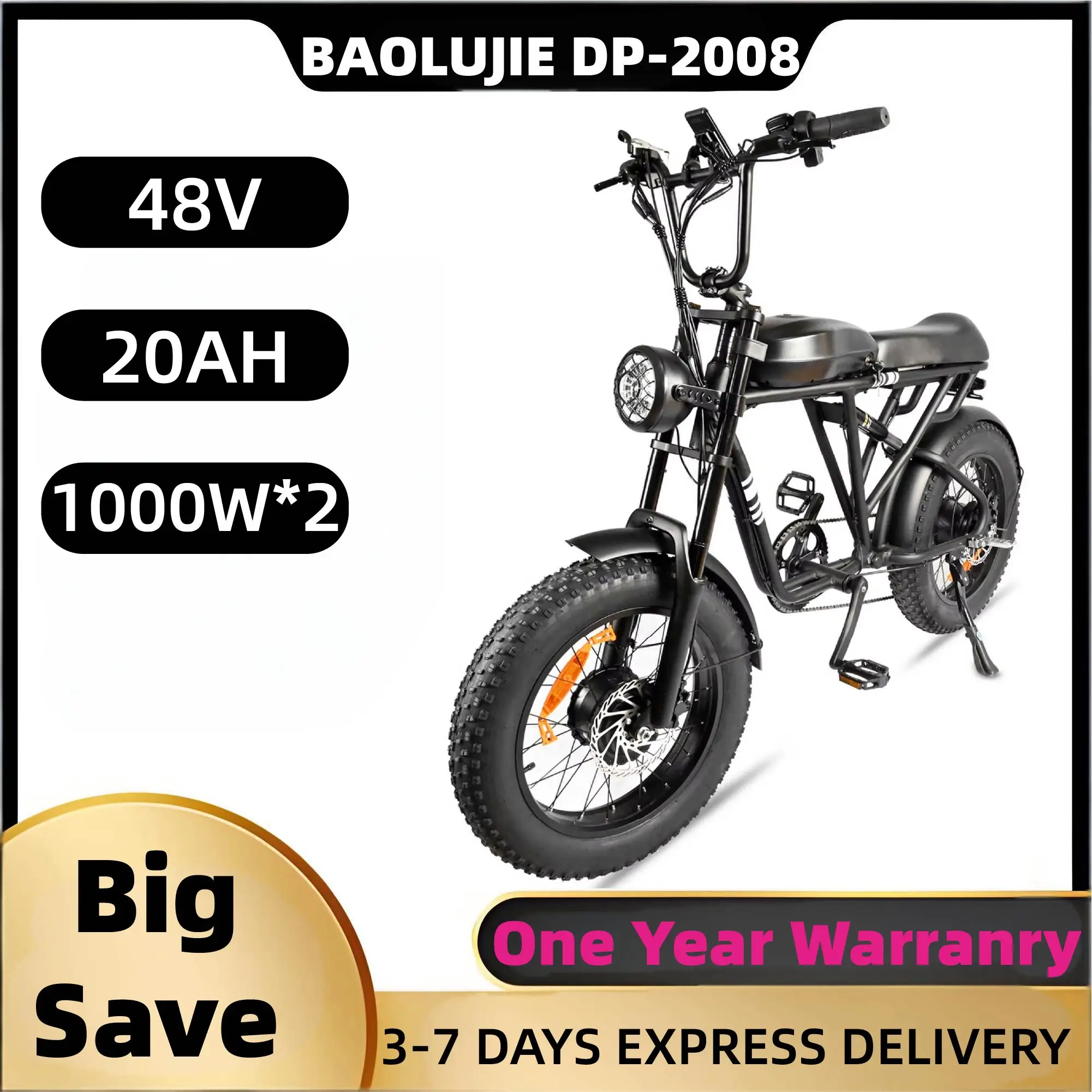 

BAOLUJIE DP-2008 adult E-bike 1000W*2 48V20Ah battery commute Electric Bike,20-inch Fat Tire E-Mountain bike