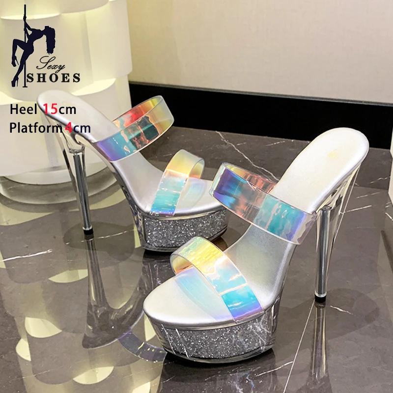 European And American Style Summer Sandals Women 15CM High Heels Fantasy Color Stage Slippers Transparent Platform Models Shoes