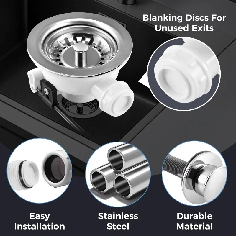 114mm Kitchen Sink Strainer Basket Valve Drain Set Siphon Drain Filter Assembly for Kitchen Sink Installation