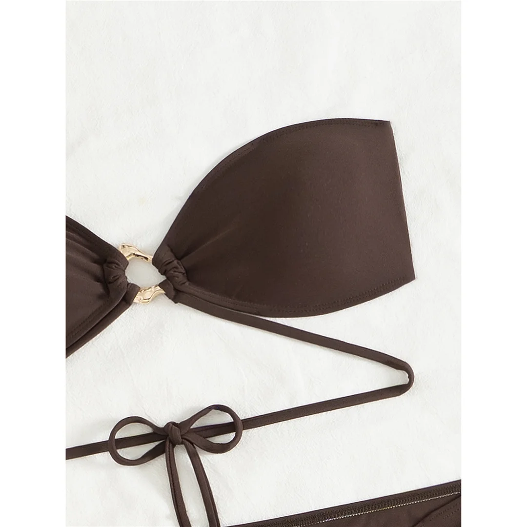 Neuer Bandeau-Bikini mit Rock, Damen-Badeanzug, dreiteiliges Bikini-Set, Badeanzug mit hohem Beinausschnitt, Badebekleidung, Modell V6264. – Detail 13