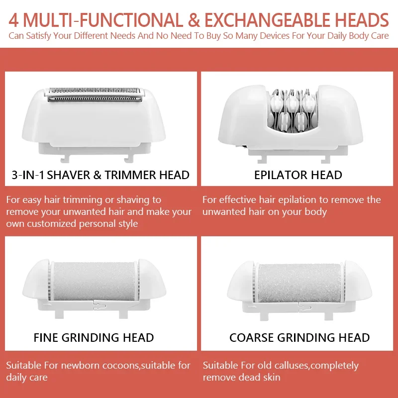 4 In 1 epilatore elettrico donna depilazione rasatura indolore lima per piedi strumenti per Pedicure macchina viso femminile Bikini gamba per il corpo