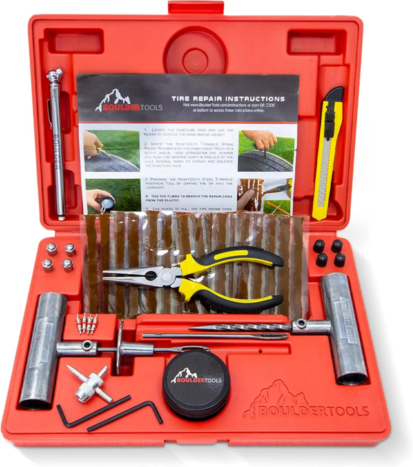 

Tire Repair Kit by Heavy Duty Plug Kit for Cars Trucks Motorcycles ATVs Complete Flat Fix Automotive Tools Set with Storage Case