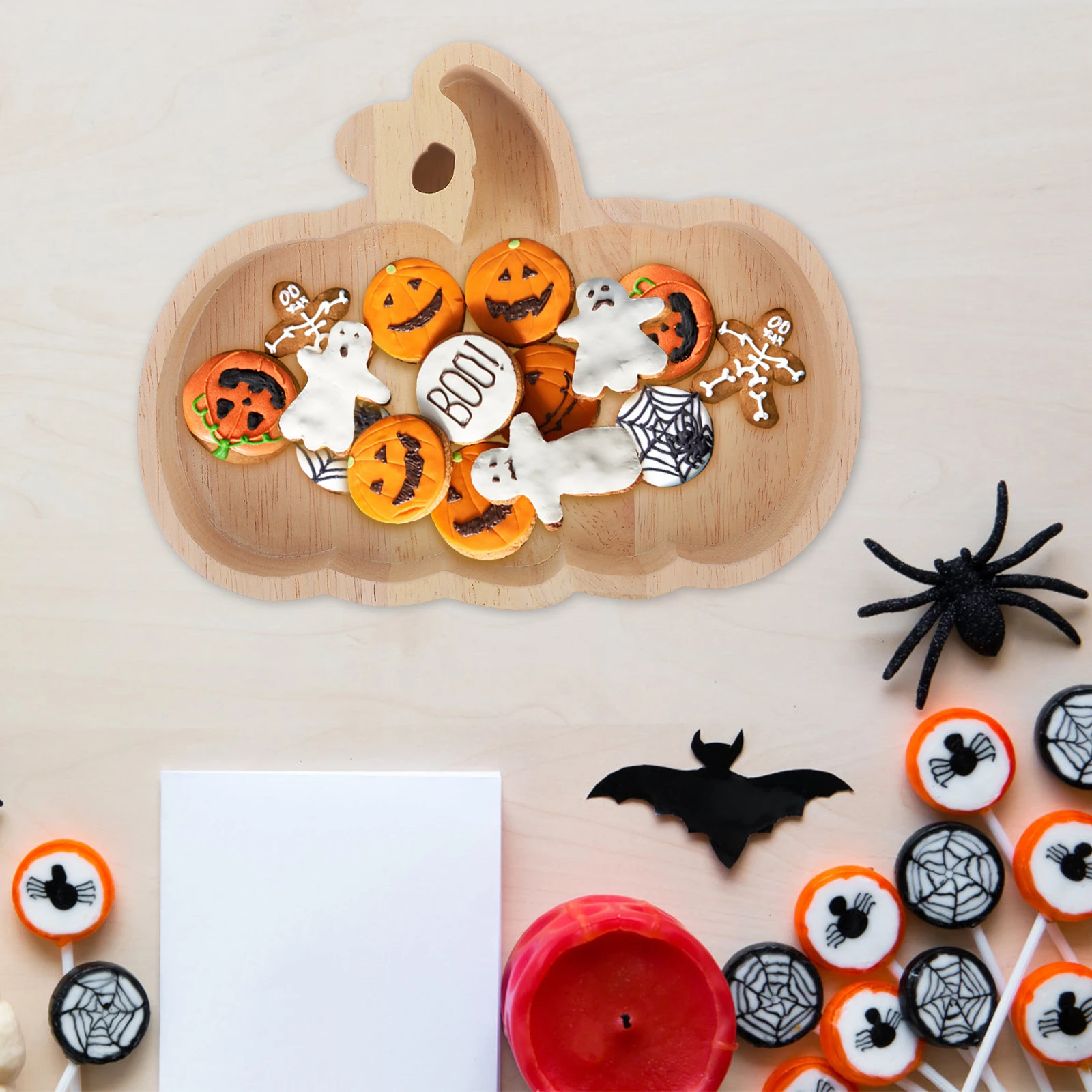

Halloween Pumpkin Plate Wood Tray for Fruits Desserts Bread Salad Appetizers Home Kitchen Supplies Party Favors