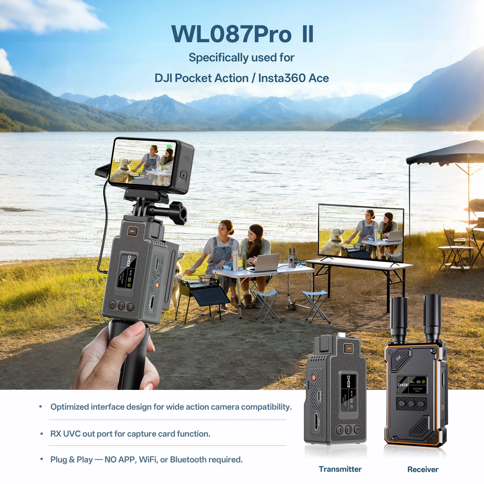 VRRIIS 5G Wireless HDMI Video Transmitter and Receiver Extender Kit 500m Adapter for DJI Osmo Pocket/Action Insta360 Ace Camera