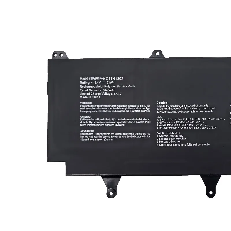 High Capacity 15.4V 93wh 6040mAh Laptop Battery C41N1802 For ASUS ROG Zephyrus S 3s Plus GX701GX GX701G GX701 GX701GW GX701GWR