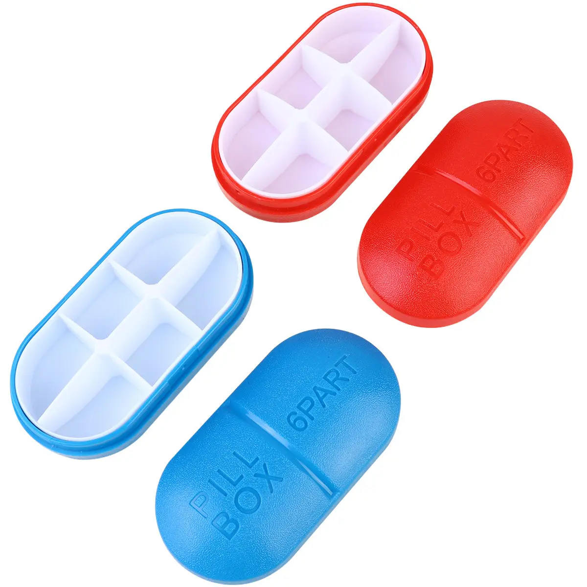 2Pcs Portable Pill Box 6-Compartment High-Divider Medicine Organizer for Home Office Travel Business Trip Easy-Open Leak-Proof