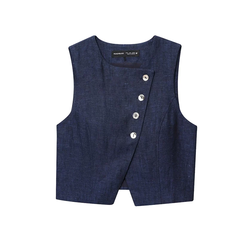 

RAFZNB Women's Fashion Short Waistcoat Summer O-Neck Sleeveless Vests Female Outerwear Chic Tops