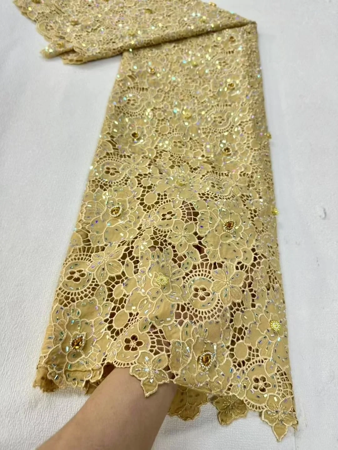 

Nigerian High-Quality Tulle Lace Fabric for Sewing Wedding Dress Chiffon Party Guipure Embroidery Cotton 5Yard 2025 JL498