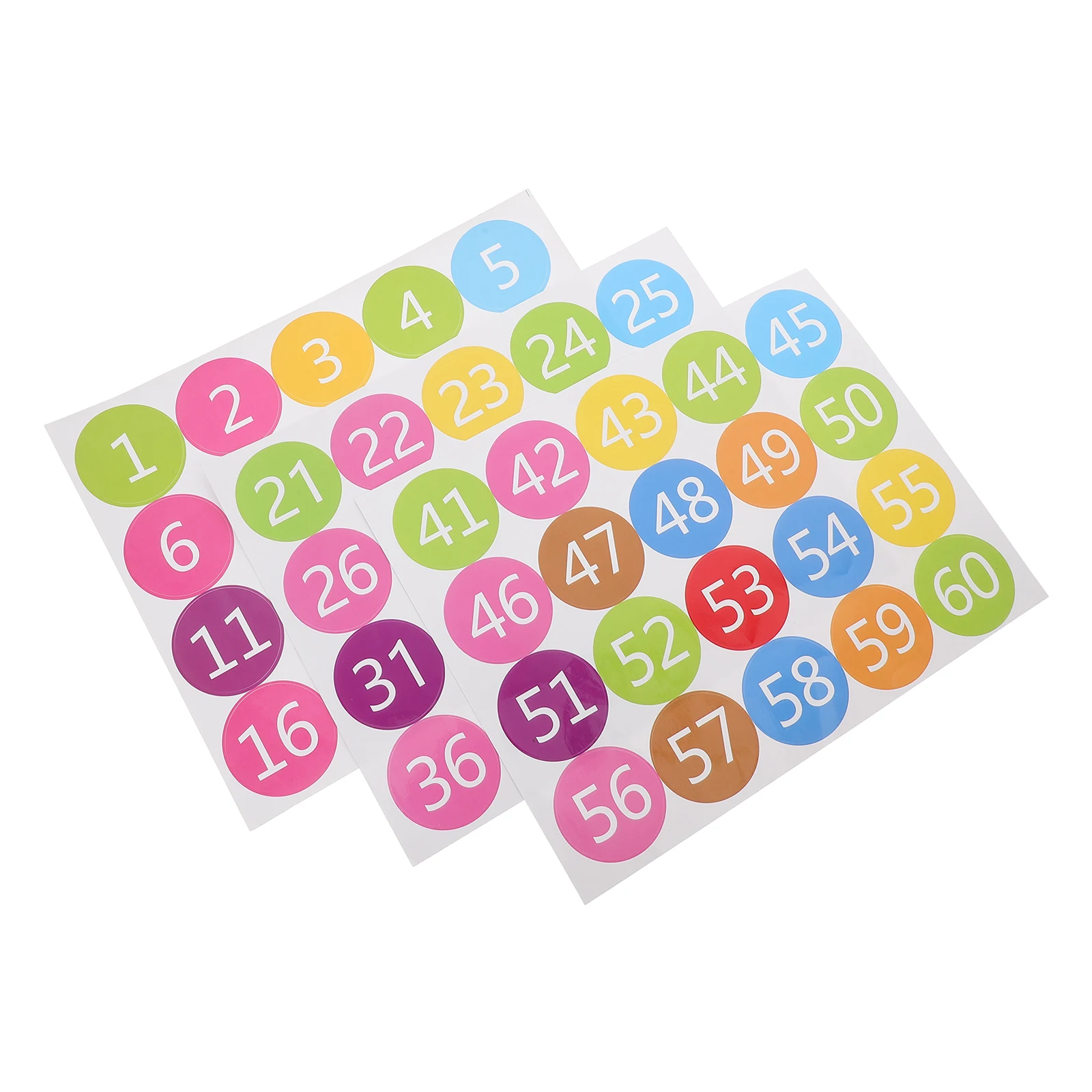 

3 Sheets Round Number Labels Dots for Planner Classroom Floor Carpet Stickers Lining Decals Colorful Vinyl Selfadhesive Numbers