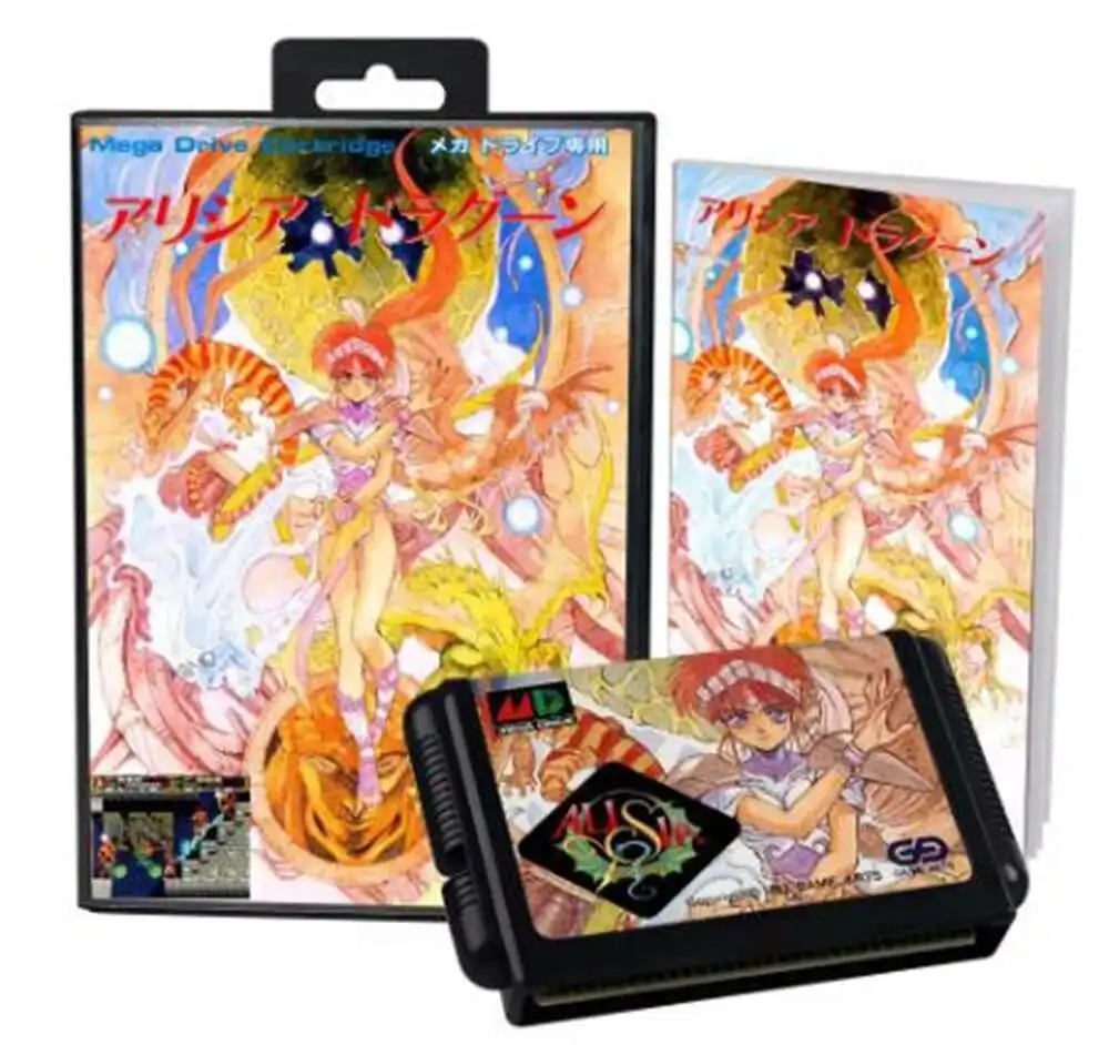 Alisia Dragoon met doos en handleiding voor 16-bits Sega MD Game Cartridge Megadrive Genesis-systeem
