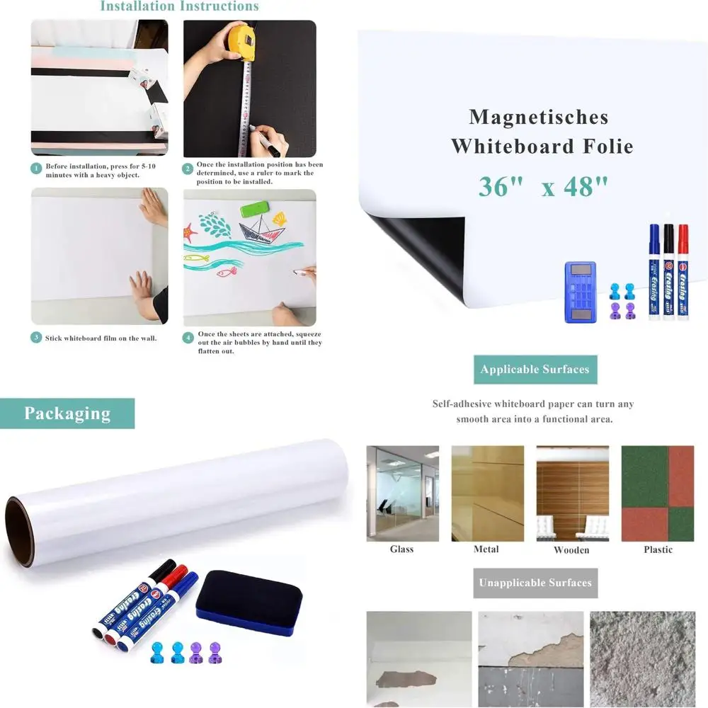 سبورة بيضاء مغناطيسية للمسح الجاف، 36 × 48، قشر وعصا، مثالية للمنزل والمكتب والأطفال مع قلم تحديد وممحاة #1