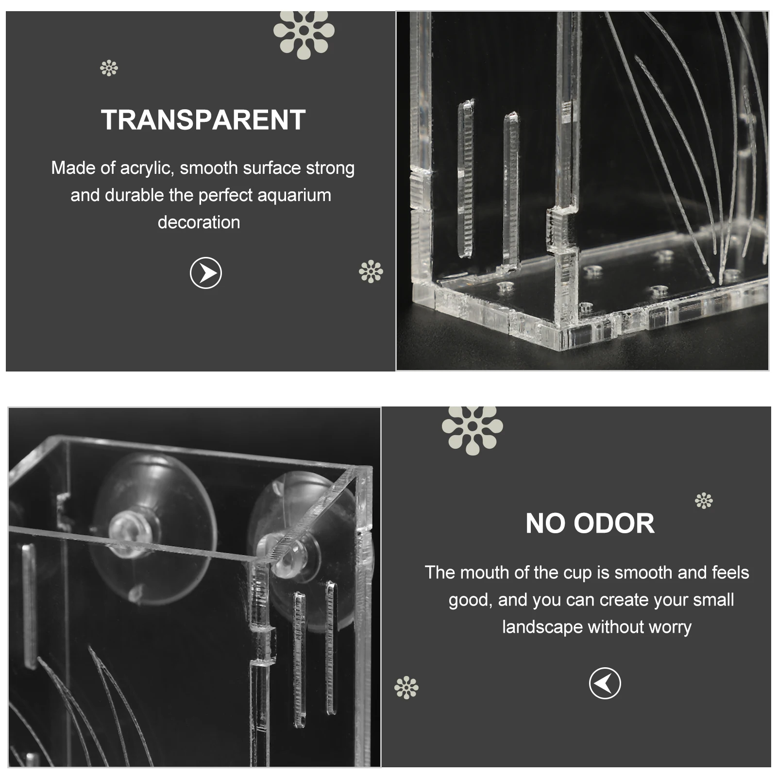

Aquatic Plant Cup Clear Acrylic Holder Fish Tank Suction Reusable Durable Smooth Edge Creative Landscape Promote Photosynthesis