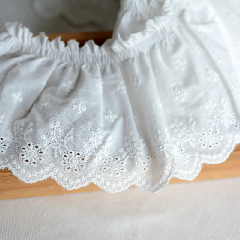 1 Meter White Cotton Embroidered Ruffled Lace Trim Children\'s Clothes Cloth Art Skirt Decoration Materials