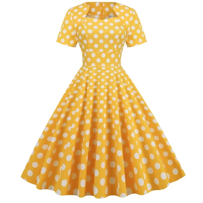 2025 New Vintage Polka Dot Print Summer Dresses Women Retro 50s Swing Pinup Rockabilly Party Dress Office Lady Swing A-Line Robe