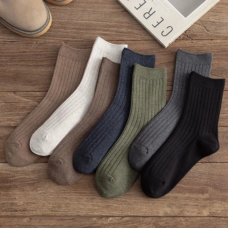 10 pairs of men's spring and autumn solid color texture business daily tube socks
