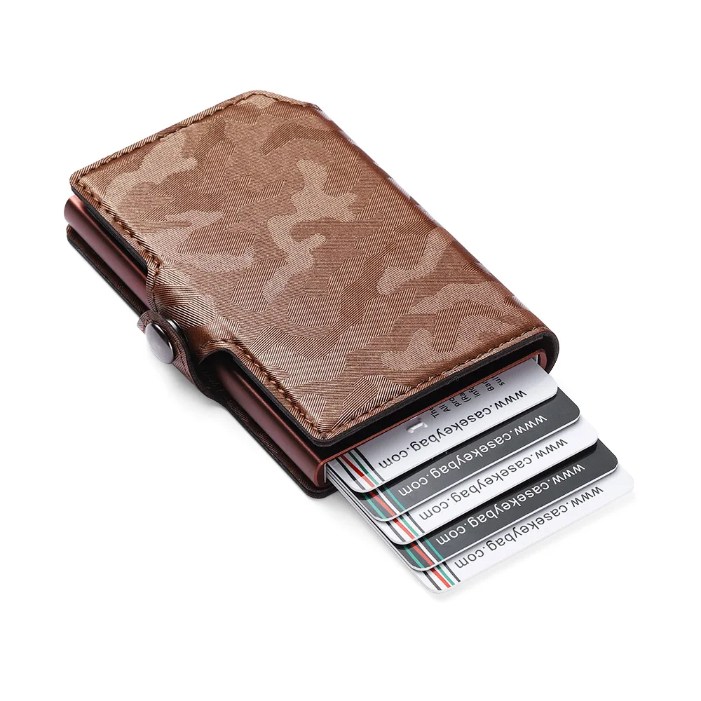 CASEKEY Rfid Camouflage Leather Smart Tactical Wallet Men Bank Porta carte di credito Mini Money Bag Metal Male Vallet Porta Tarjeta