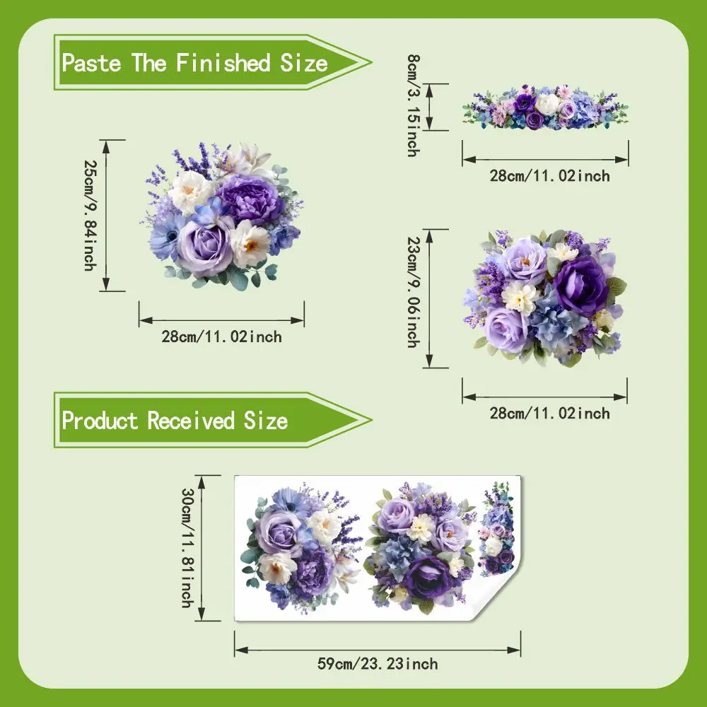 Purple Rose Toilet Seat Stickers - 3Pcs Waterproof Bathroom Decor Set, Self-Adhesive Floral Toilet Lid Decals for WC Tank & Seat
