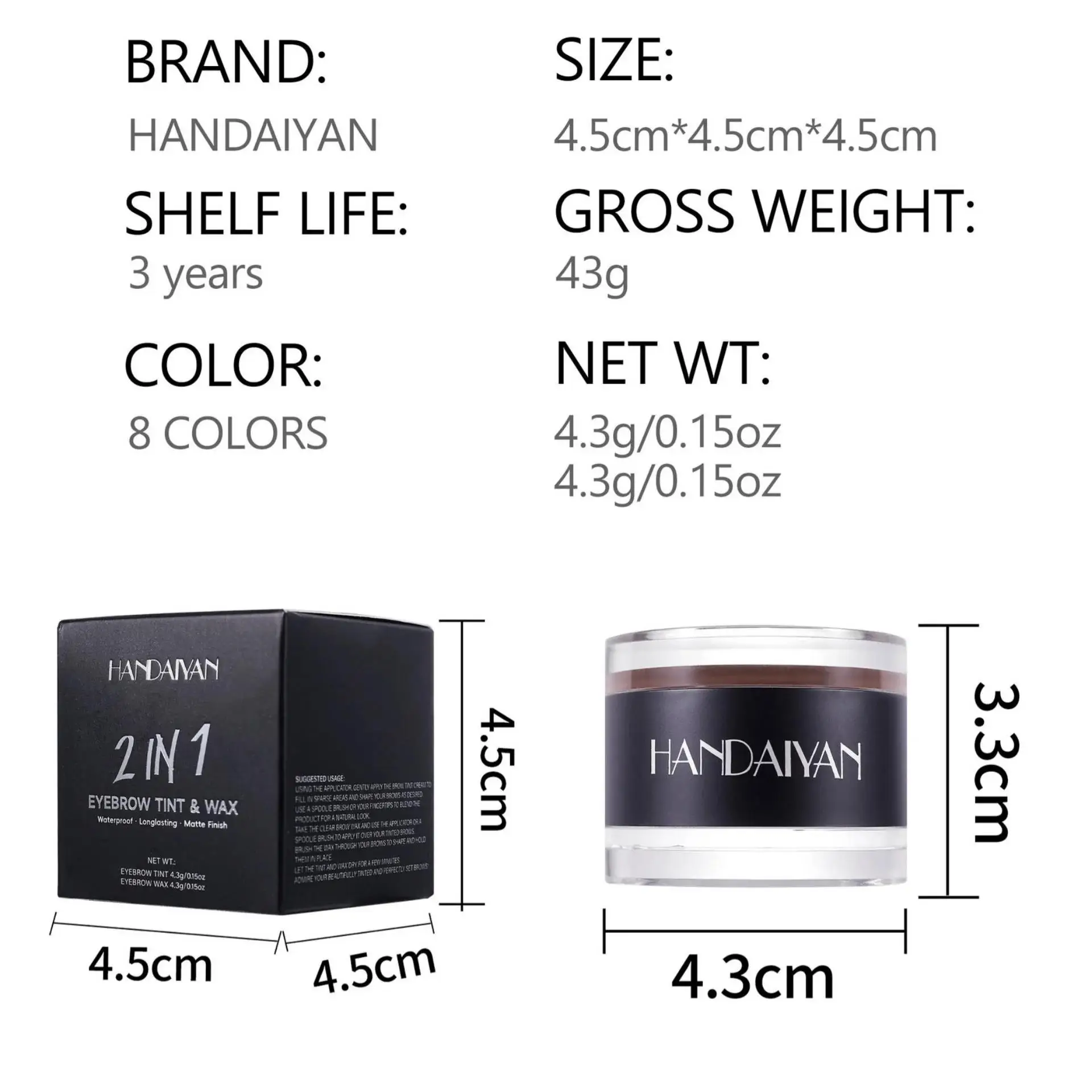 Pomada de cera para sobrancelha, creme à prova d'água de longa duração para aparência natural 3d, escovas duplas incluídas, gel intensificador, formato perfeito