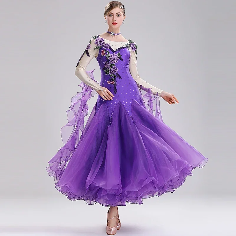 

2026 Modern dance skirt national standard dance dress ballroom dance long skirt contrasting color waltz practice skirt 1 piece