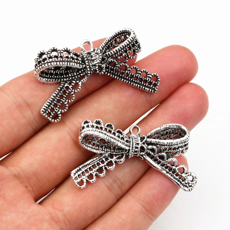 4pcs 44x23mm Antique Bronze Plated Bow Tie Handmade Charms Pendant:DIY for bracelet necklace