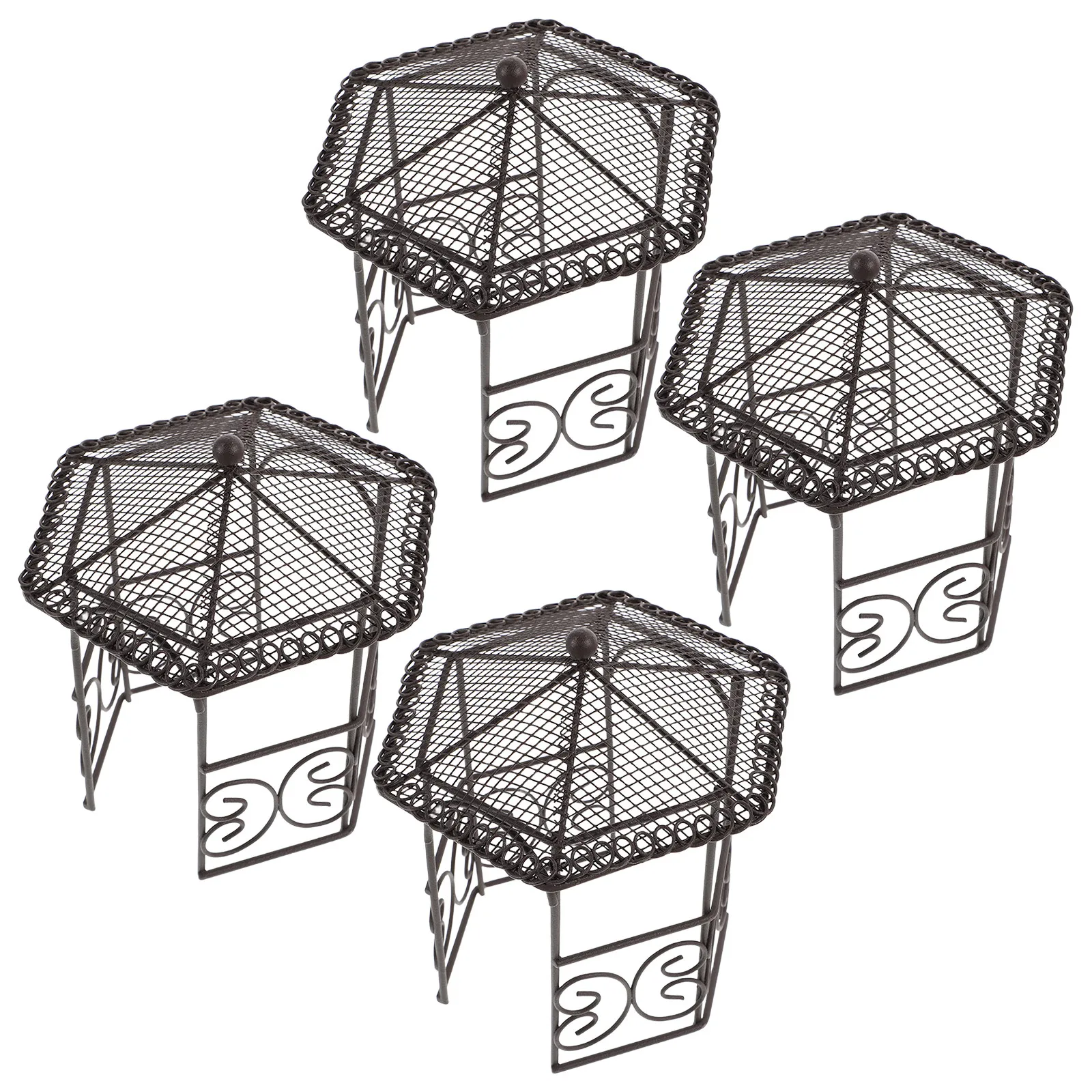 4pcs Iron Mini Pavilion for Fairy Garden – Micro Landscape Decoration, Mini House Accessories
