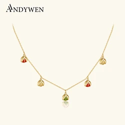 ANDYWEN 925 Sterling Silver Gold Joanne Ingrid Charm Long Chain Choker Beads Women Long Chain Wedding Jewelry Apple Red Enamel J