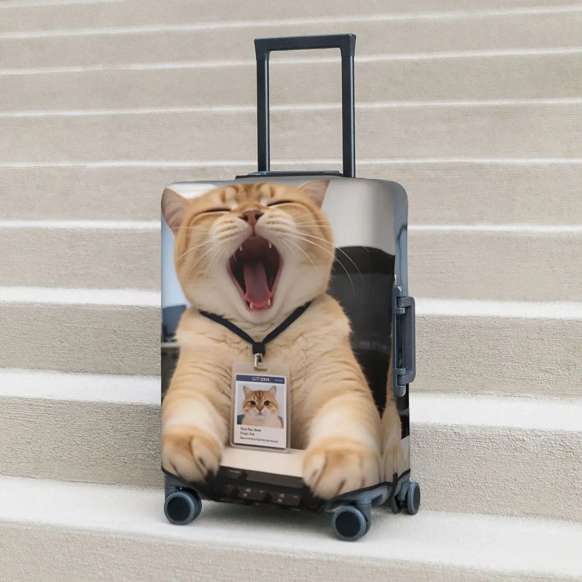

Kawaii Office Cat Yawning At Desk Suitcase Cover Flight Business Elastic Luggage Case Protector