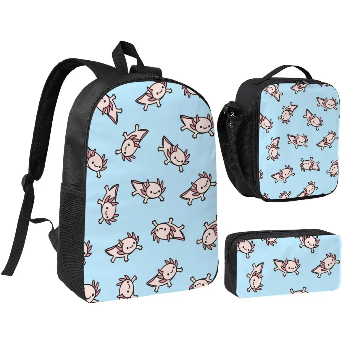 

Axolotl Sea Animal Backpack Student Boys Girls BookBag School Bag Laptop Shoulder Bags 3ps Insulated Lunch Bag Pencil Case